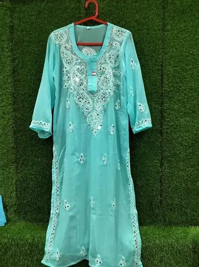 Stylish Georgette Embroidered Straight Kurti