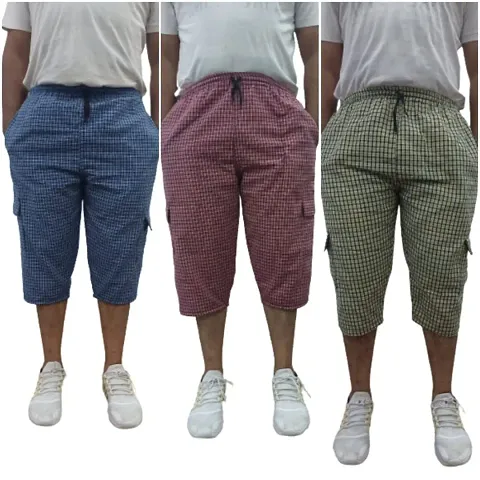 Men's Checkered 3/4 Capri, Shorts, Pack-Of -3