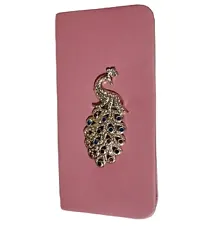 Brand STRI Collections Trendy Women's and Girls Multicolor Peacock Brooch Purse Mobile Clutch Zipper Hand Clutch Wallet Purse Trendy(Pastel Pink)-thumb2
