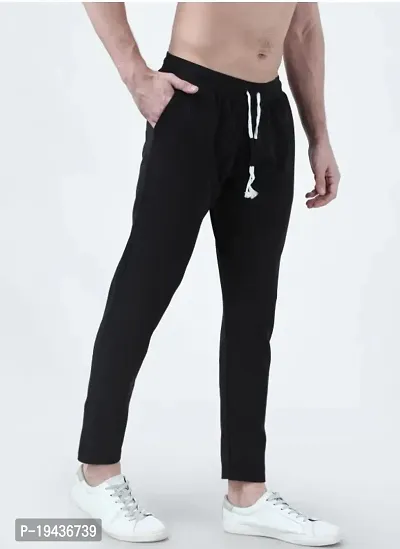 Black Cotton Blend Regular Track Pants For Men-thumb0