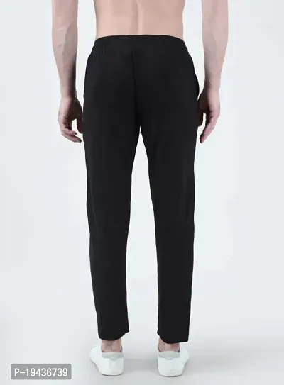 Black Cotton Blend Regular Track Pants For Men-thumb2