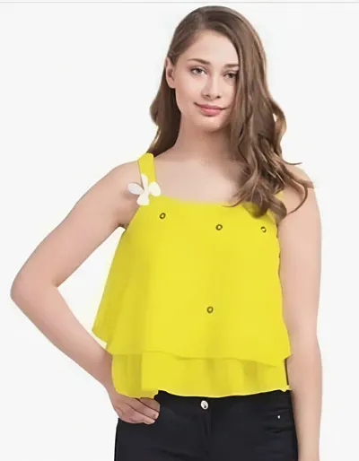 Shoppy Assist Women's Casual Flared Solid Sleeveless Top-Crop Fit