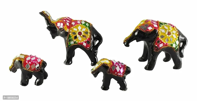 SHREE GANESH ENTERPRISES ? Elephant Statue D?cor ? Ethnic D?cor - Hand Painted Rajasthani Paper Mache Wood Craft Multicolor Multi size Elephant Set of 4 - Best Home & Office Decoration Gift