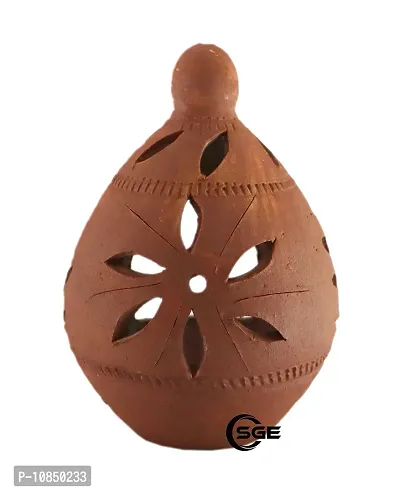 Shree Ganesh Enterprises Brown Coconut Shape Terracotta Hanging Lamp - Earthen Hanging Diya- Festival D?cor Mitti Diya - Handmade Clay Oil Lamp for Home-Balcony-Diwali D?cor & Gifting --thumb4