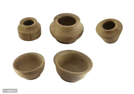 SHREE GANESH ENTERPRISES- Wooden Water Pot - vaastu d?cor showpiece ? Wooden Kalash ? Chandan Bowl ? Mini Size Worship Pot Set of 5 ? Wooden Handi ? Indian Home d?cor ?Wooden Toy Set.