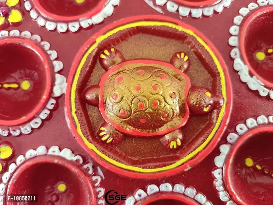 SHREE GANESH ENTERPRISES - Red Terracotta Diwali D?cor Diya Plate - Beautiful Red Hand Painted 8 Wick Diya Plate ?Turtle Plate - Diya Plate ? Feng Shui D?cor? Indian Festive D?cor-thumb2