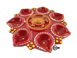 SHREE GANESH ENTERPRISES - Red Terracotta Diwali D?cor Diya Plate - Beautiful Red Hand Painted 8 Wick Diya Plate ?Turtle Plate - Diya Plate ? Feng Shui D?cor? Indian Festive D?cor-thumb2