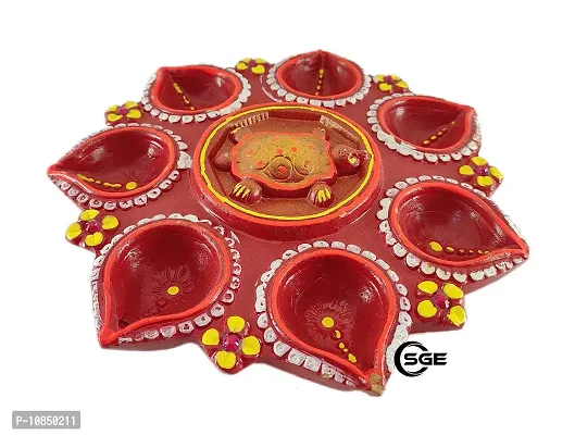 SHREE GANESH ENTERPRISES - Red Terracotta Diwali D?cor Diya Plate - Beautiful Red Hand Painted 8 Wick Diya Plate ?Turtle Plate - Diya Plate ? Feng Shui D?cor? Indian Festive D?cor-thumb3