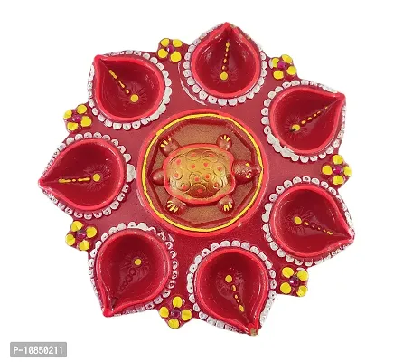 SHREE GANESH ENTERPRISES - Red Terracotta Diwali D?cor Diya Plate - Beautiful Red Hand Painted 8 Wick Diya Plate ?Turtle Plate - Diya Plate ? Feng Shui D?cor? Indian Festive D?cor