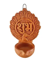 Shree Ganesh Enterprises Handmade 2 Piece Indian Home Decorative Wall Hanging Lamp - Clay Subh Labh Hanging Diya ? Diwali Decoration Diya ? Earthen Home D?cor Diya ? Hanging Mitti Diya-thumb1