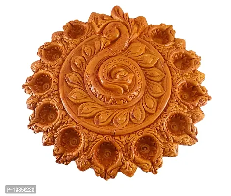 SHREE GANESH ENTERPRISES - Handmade red Terracotta Diwali d?cor Diya Plate - Beautiful 11wicks (11 Number is The Symbol of Fortune, Prosperity & Wealth) Diya Plate - Diya Plate ? Festive d?cor