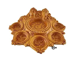 SHREE GANESH ENTERPRISES - Terracotta Diwali Decor Diya Plate ? Laxmi Ganesha Clay Hand Carved 6 Wick Diya Plate ? Religious Multi Wick Clay Diya ? Swastika Diya - Laxmi Puja Diya-thumb1