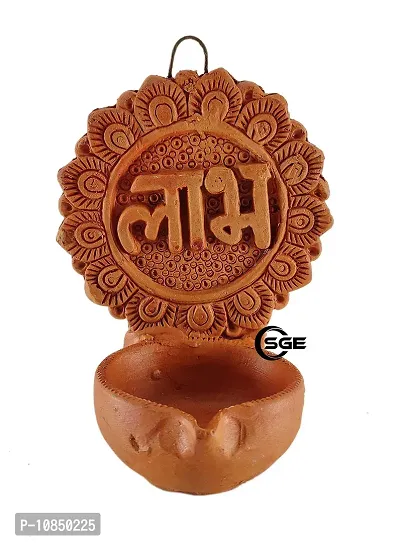 Shree Ganesh Enterprises Handmade 2 Piece Indian Home Decorative Wall Hanging Lamp - Clay Subh Labh Hanging Diya ? Diwali Decoration Diya ? Earthen Home D?cor Diya ? Hanging Mitti Diya-thumb3