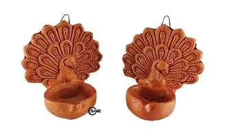 SHREE GANESH ENTERPRISES - Pair of Clay Dancing Peacock Figurative Wall Hanging Diya ? Traditional Home Entrance D?cor Wall Hanging Lighting Diya - Diwali Decoration Diya-thumb1