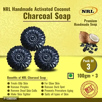 Nrl Handmade Activated Coconut Charcoal Soap Pack Of 3 Soap And Body Wash Soap-thumb1