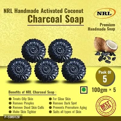 Nrl Handmade Activated Coconut Charcoal Soap Pack Of 5 Soap And Body Wash Soap-thumb0