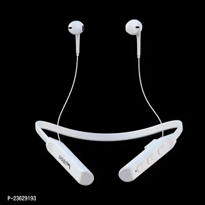 Stylish White In-ear Bluetooth Wireless Neckband With Microphone-thumb0