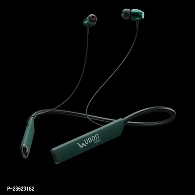 Stylish Green In-ear Bluetooth Wireless Neckband With Microphone-thumb0