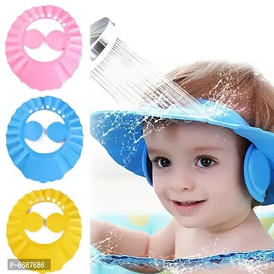 Safe Shampoo Shower Bathing Protection Bath Cap for Baby, Kids, Children (Pack Of 3 Pcs) Multi Colour-thumb0