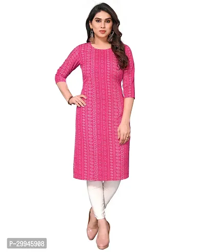 Stylish Pink Crepe Printed Kurti For Women-thumb0