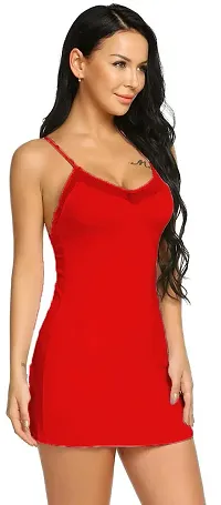 BROIDEN Women's Babydoll Lingerie Nightwear Slim Fit Dress (Free Size) (Free Size, Red)-thumb1
