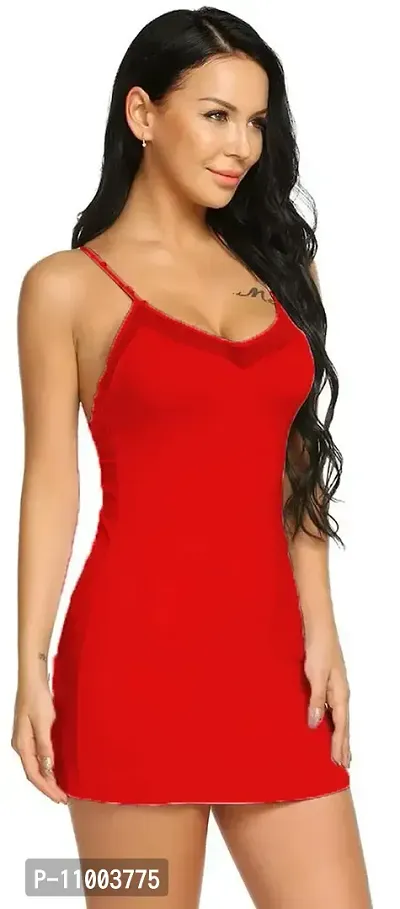 BROIDEN Women's Babydoll Lingerie Nightwear Slim Fit Dress (Free Size) (Free Size, Red)-thumb2