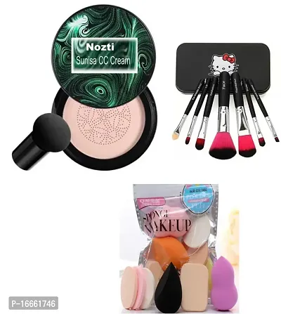 Nozti Sunisa foundation waterproof cc cream Foundation  (Beige, 30 g)  ,  Makeup Brush Pack of 7 Black , Makeup Puff