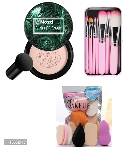 Nozti Sunisa foundation waterproof cc cream Foundation  (Beige, 30 g)  ,  Makeup Brush Pack of 7 Pink, Makeup Puff