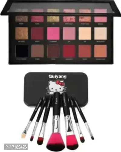 QUIYANG Mini Pink Makeup Brush  Colours matte Textured Eyeshadow palette  (Pack of 8)