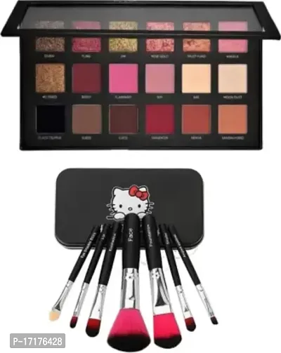 Nozti Mini Pink Makeup Brush (Pack of 7)  Colours matte Textured Eyeshadow palette  (Pack of 8)-thumb0