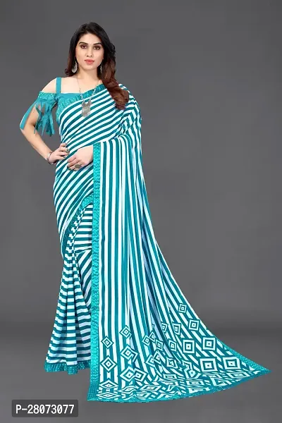 Women georagette  printed saree  With Unstitched Blouse Piecee sky blue-thumb0