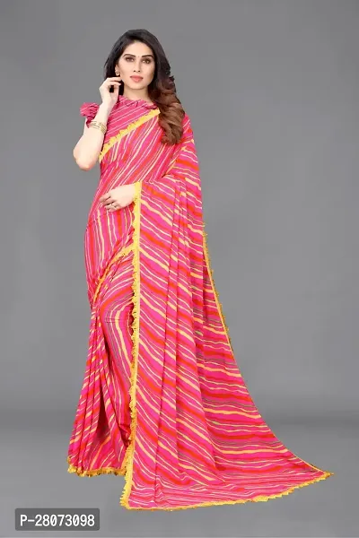 Women Georgette printed leriya saree with  Unstitched Blouse Piecee pink-thumb0