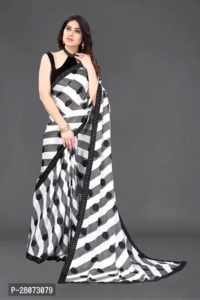 Women  georagette  printed saree with squnse les and Unstitched Blouse Piecee black and white-thumb0