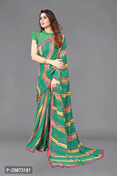 Women Georgette printed leriya saree with  Unstitched Blouse Piecee rama-thumb3