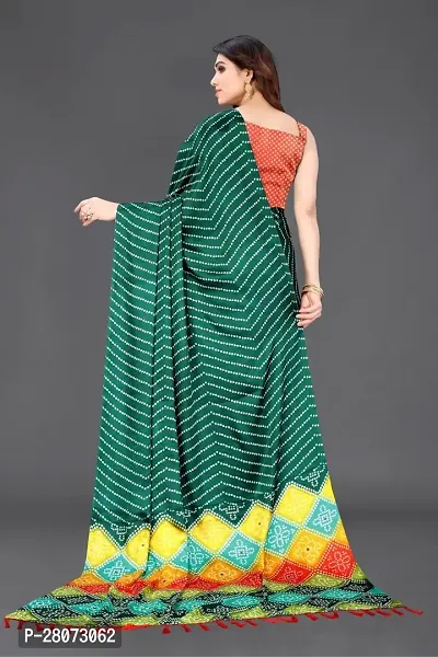 Women moss chiffon printed saree With Unstitched Blouse Piecee green-thumb3