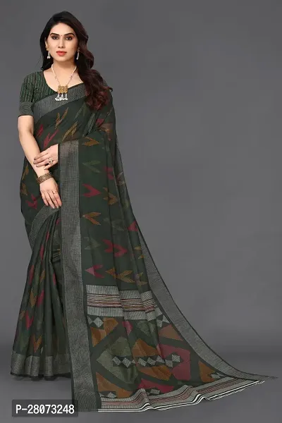 Beautiful Linen Printed Saree with Blouse piece-thumb0