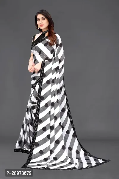 Women  georagette  printed saree with squnse les and Unstitched Blouse Piecee black and white-thumb2