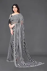 Women Georggate saree With Unstitched Blouse Piecee black and white-thumb1