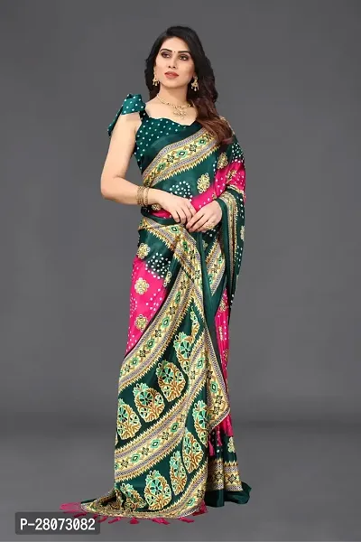 Women  poly slik printed saree with squnse les and Unstitched Blouse Piecee rama pink-thumb3