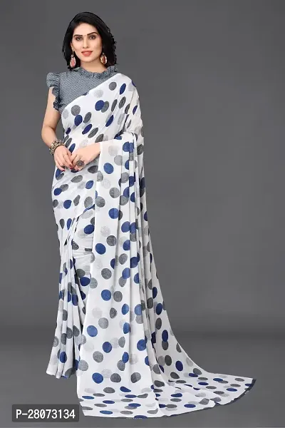 Women Georgette printed  saree with  Unstitched Blouse Piecee Grey-thumb0