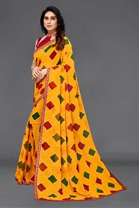 Women Georgette printed less border saree with  Unstitched Blouse Piecee Yellow-thumb1