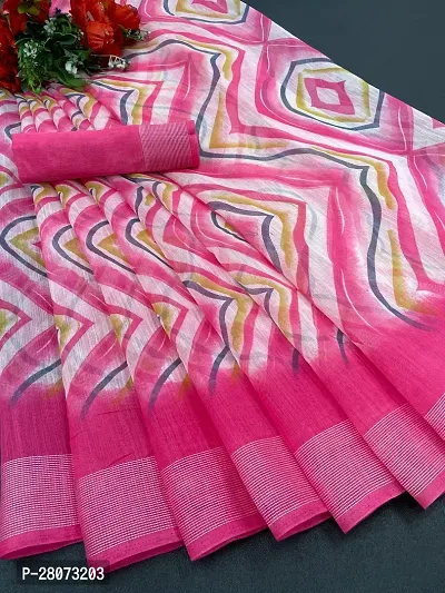 Beautiful Linen Printed Saree with unstitched Blouse piece-thumb0