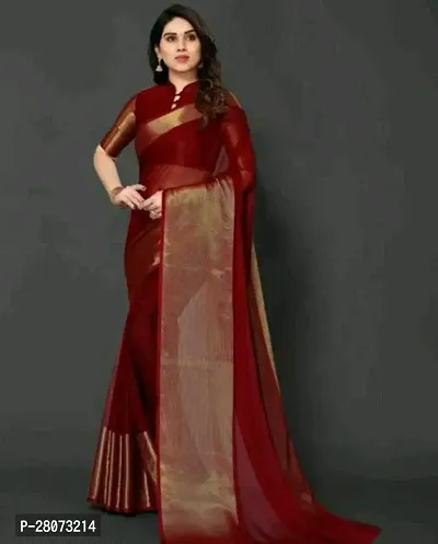 Beautiful Chiffon Zari Saree with unstitched Blouse piece-thumb0