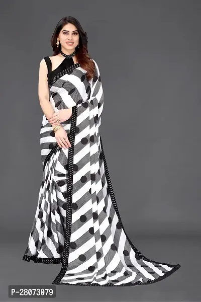 Women  georagette  printed saree with squnse les and Unstitched Blouse Piecee black and white-thumb3