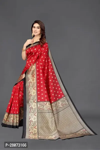 Women Art silk printed saree with  Unstitched Blouse Piecee Red-thumb3