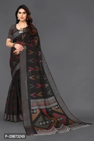 Beautiful Linen Printed Saree with Blouse piece-thumb0