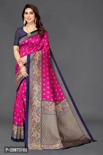 Women Art silk printed saree with  Unstitched Blouse Piecee Pink-thumb0