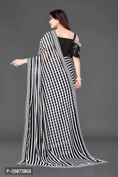 Women Georggate printed saree With Unstitched Blouse Piecee black and white-thumb2