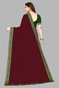 Women Grorgette plain saree with  Unstitched Blouse Piecee Brown-thumb1