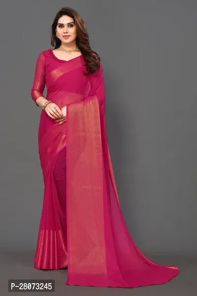 Beautiful Chiffon Zari Saree with unstitched Blouse piece-thumb0